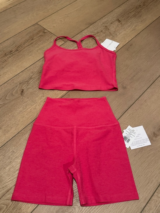 Beyond Yoga Tops - Beyond Yoga Pink Ribbed Cropped Tank and High-Waist Bike Shorts Set